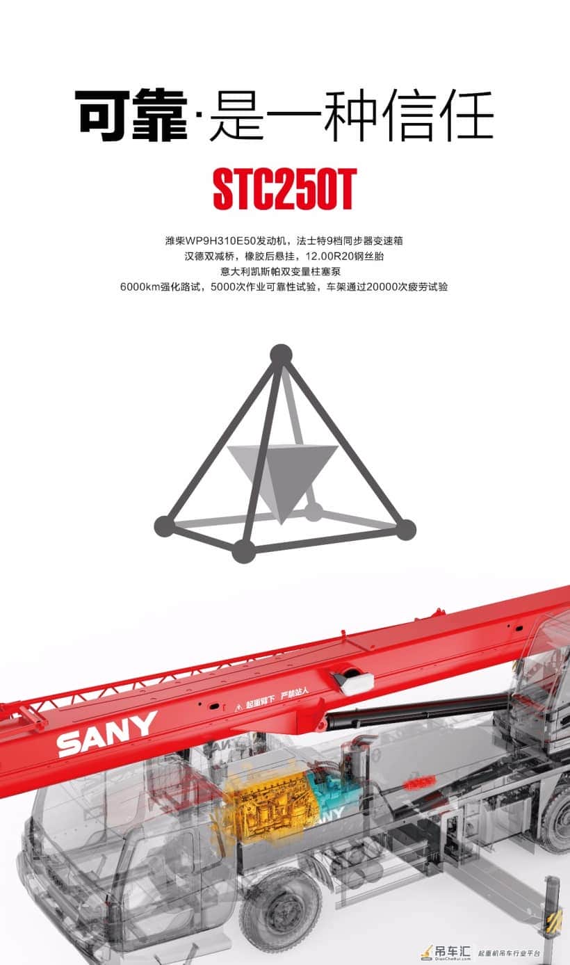 红色小钢炮STC250T发布!5截U型42.5米臂/自重34t/配重5.9t