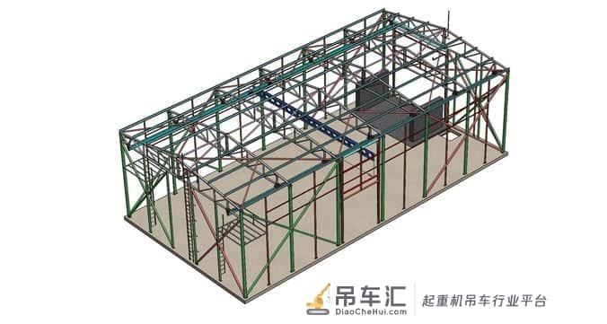 带吊车架的厂房框架3D模型图纸 Solidworks设计