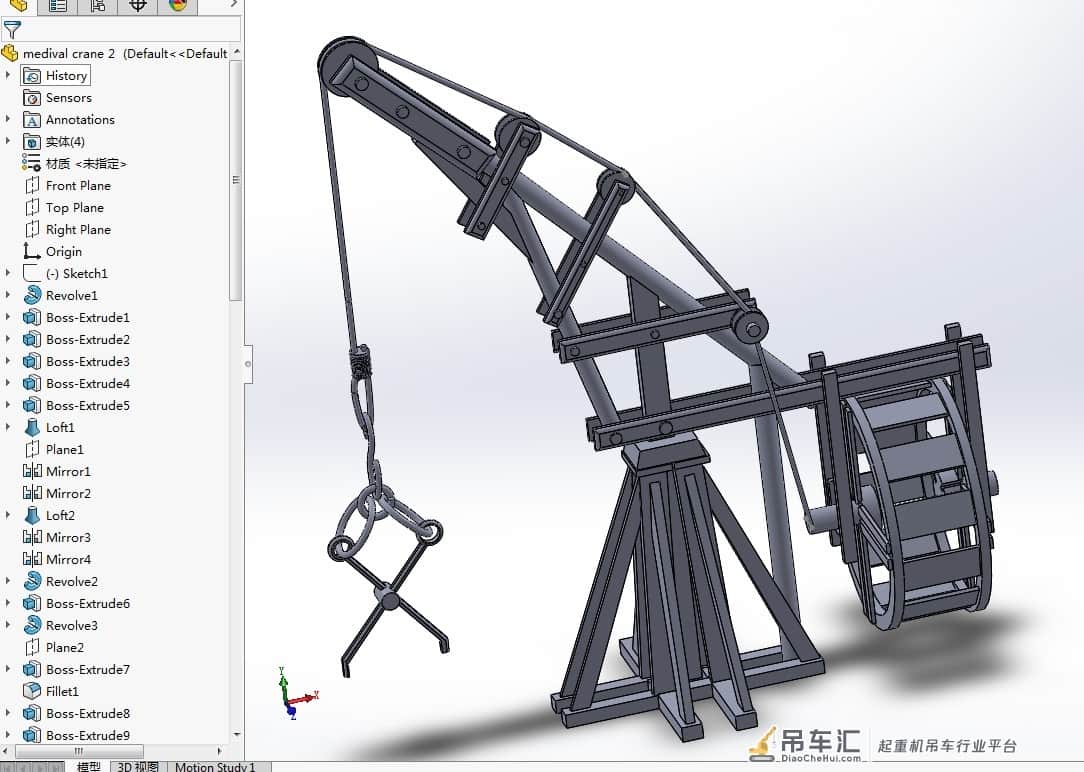欧洲中世纪的起重机结构模型3D图纸 Solidworks设计