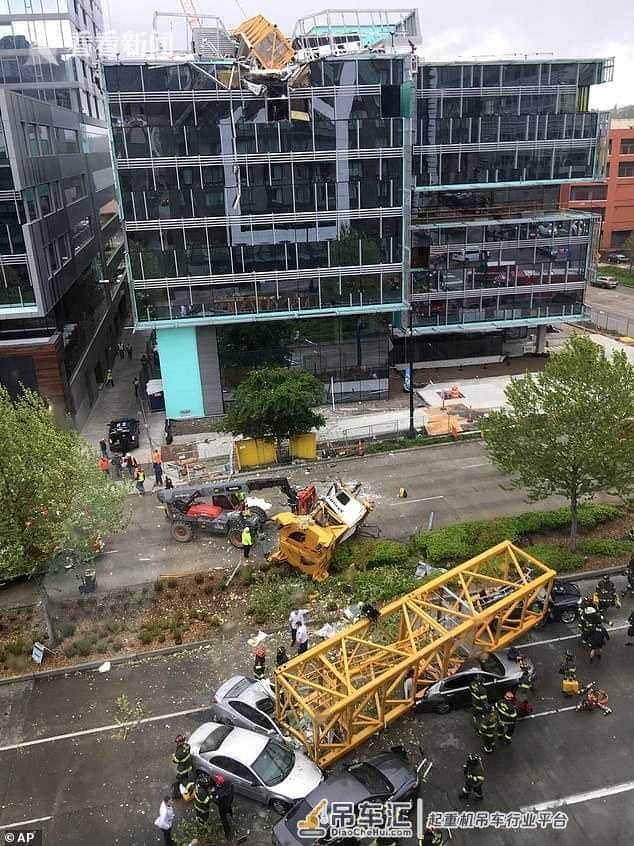 视频｜谷歌在建大楼起重机折断 砸中地面6辆车致4死3伤