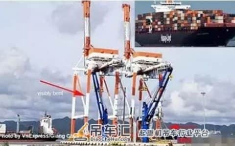 赫伯罗特一艘集装箱船越南港口搁浅后撞上起重机丨码头网