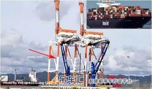 赫伯罗特一艘集装箱船越南港口搁浅后撞上起重机丨码头网