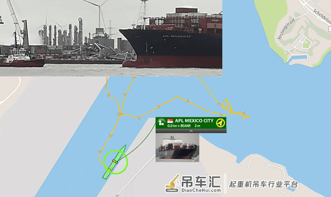 APL集装箱船在安特卫普港撞倒起重机，码头受损
