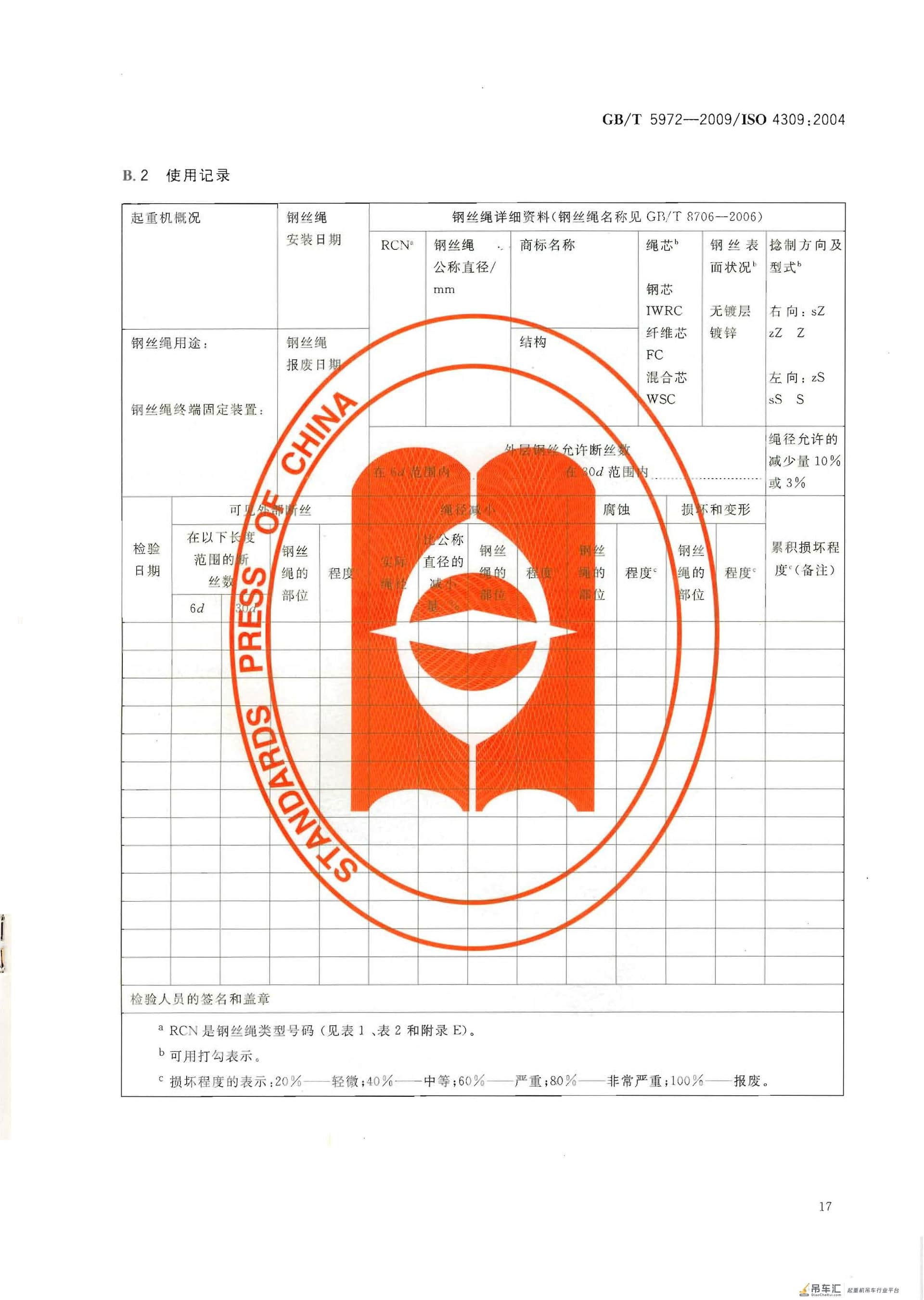 GB 5972-2009起重机钢丝绳保养、维护、安装、检验和报废