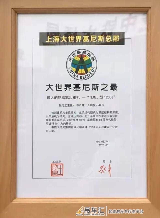 “最大的轮胎式起重机”中铁大桥局投资建造