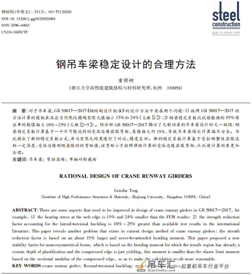 文章精选 I 钢吊车梁稳定设计的合理方法