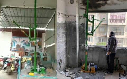 室内折臂小吊机安装在三轮车上面吊油桶