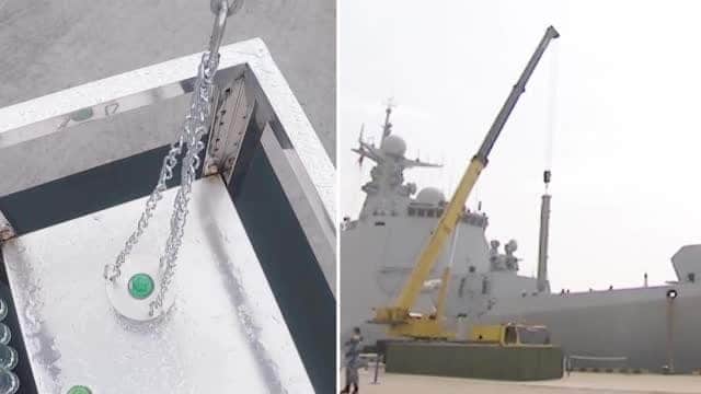 中国海军出牛人！垂发导弹装填手表演绝活：130吨装弹吊车开瓶盖