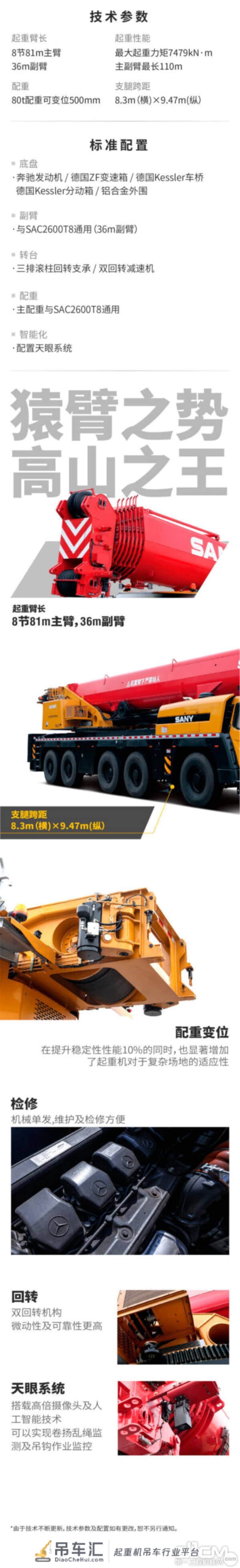 三一SAC2300T8起重机:猿臂之势,高山之王,是老板想要的好车