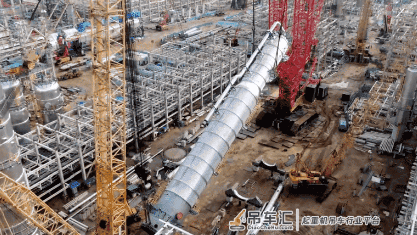 半天三吊!广东石化乙烯项目3塔器同步吊装