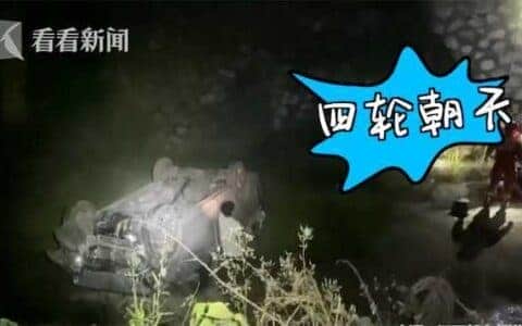 汽车坠下3米河床“四脚朝天” 消防垂直吊升营救