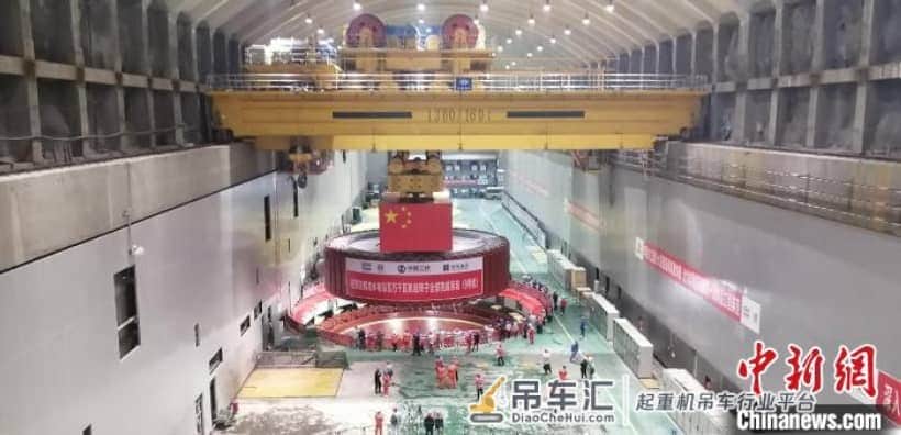 白鹤滩水电站百万千瓦机组转子全部完成吊装
