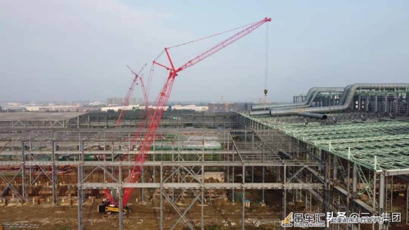 47台三一起重机,共建万吨级钢结构厂房