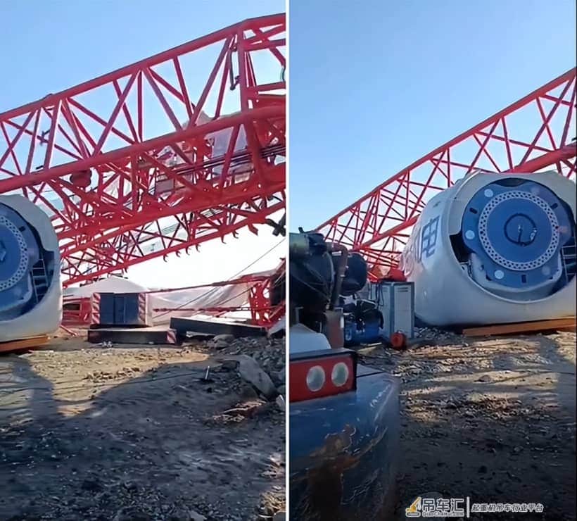 履带起重机吊装风电风机塔筒时翻车，预估损失达千万