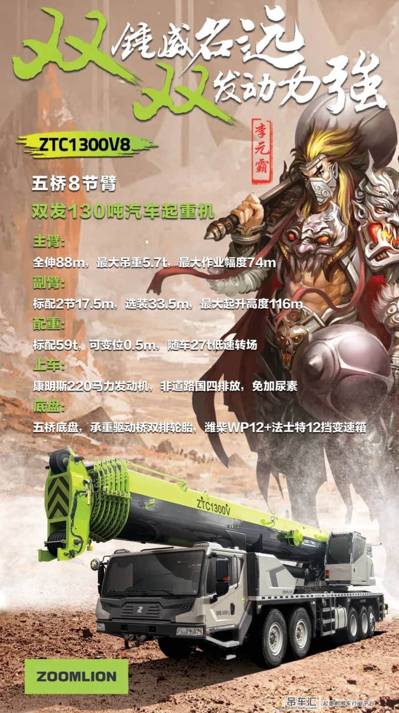 中联重科新车发布丨双发五桥8节臂130吨汽车起重机震撼上市