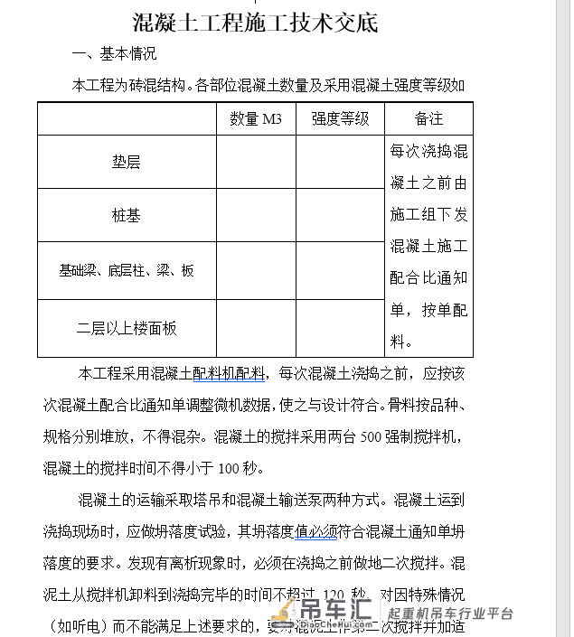 混凝土构件吊装工程安全技术交底方案下载